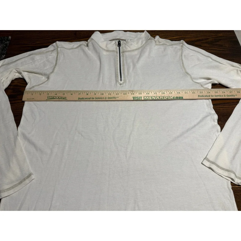 Margaritaville Mens XL Quarter Zip Pullover Off White Cotton Contrast Stitching